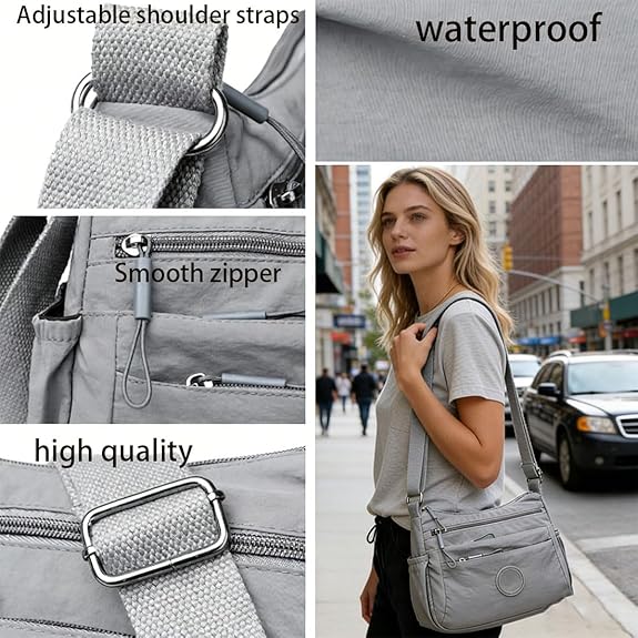 Solid Color Fashionable Multi-pocket Zipper Crossbody Bag
