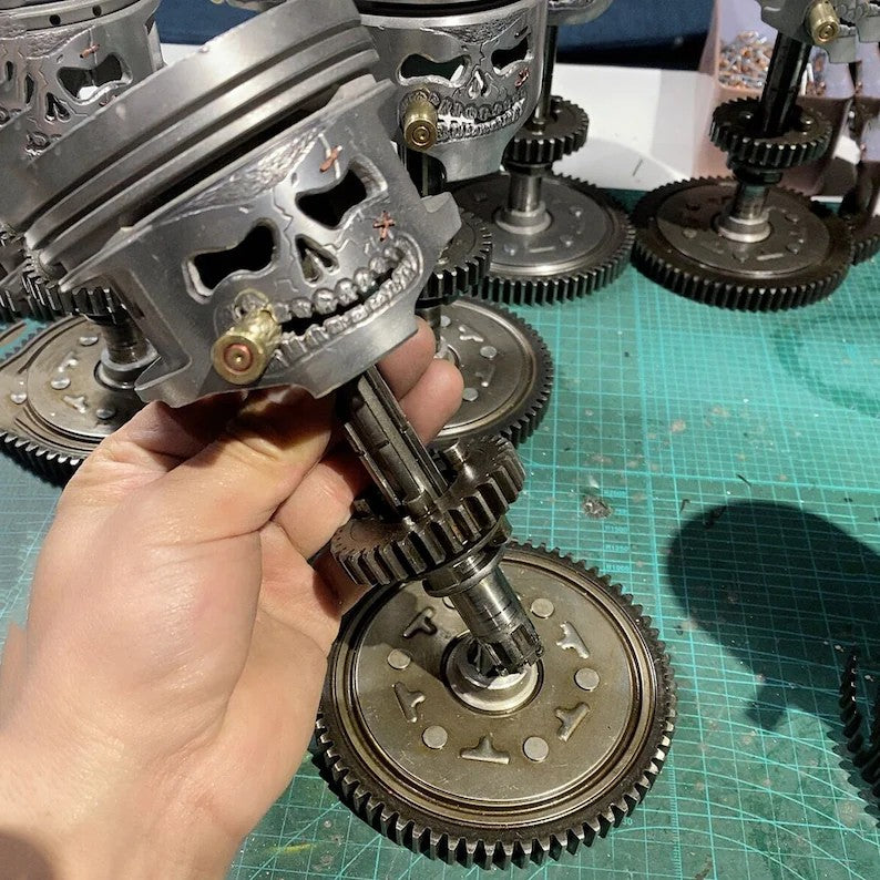 Custom Piston Skull Sculpture on Gear Base