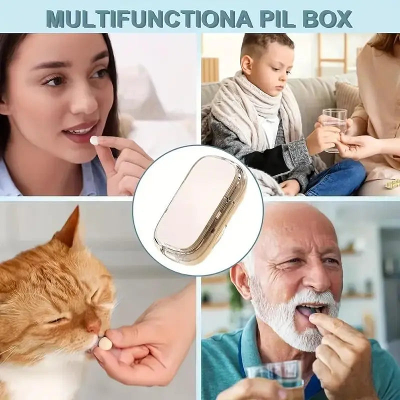 Upgrade-Designed Compact Pill Splitter Box-3-in-1 Medicine Cutter for 1/4 1/2 & 1/3 Doses