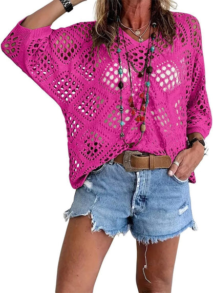 🌿 Handmade Crochet V‐Neck Boho Top | Apricot Summer Essential