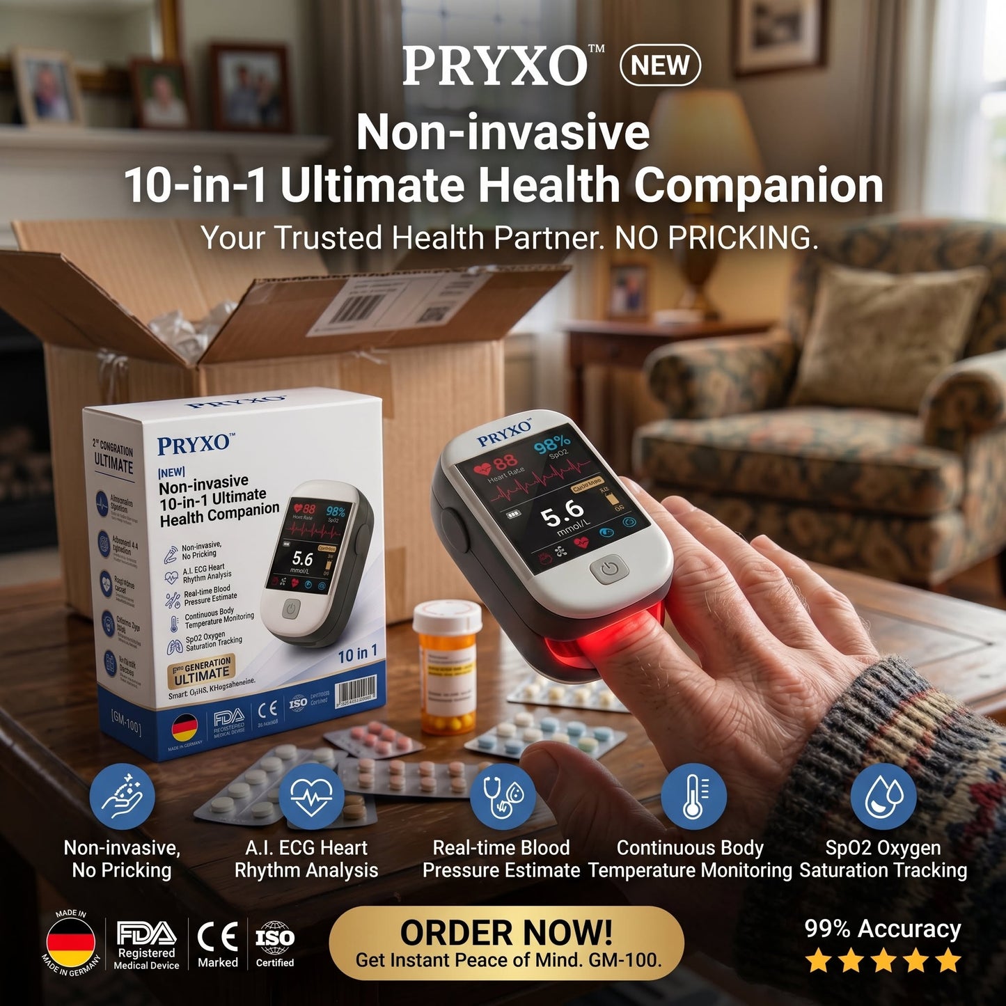 🔥 Final 3 Hour – Limited Stock Left 🏆 Pryxo™ Gen 2 10-in-1 Smart Blood Health Monitor | 10 Health Reports | No Finger Pricks Ever Again