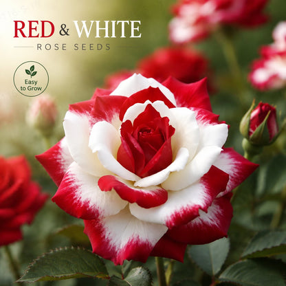 🌹 200/1000pcs Rare Twin Red & White Rose Seeds — Vibrant Garden Blooms