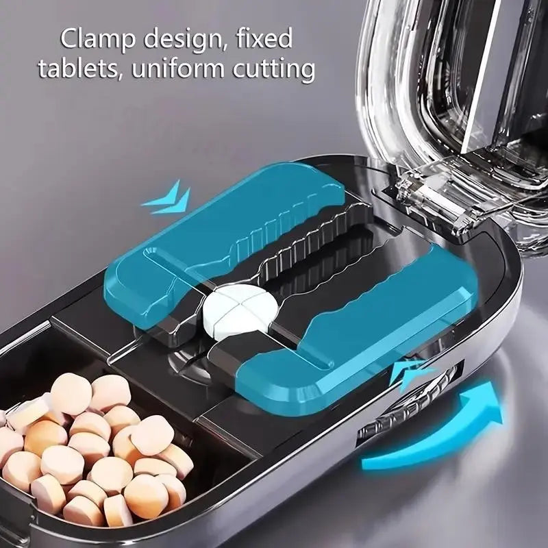 Upgrade-Designed Compact Pill Splitter Box-3-in-1 Medicine Cutter for 1/4 1/2 & 1/3 Doses