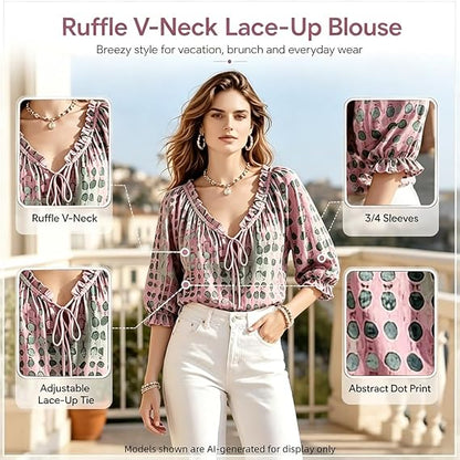 Polka Dot Lace Up Blouse
