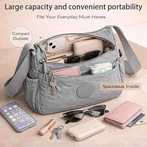 Solid Color Fashionable Multi-pocket Zipper Crossbody Bag