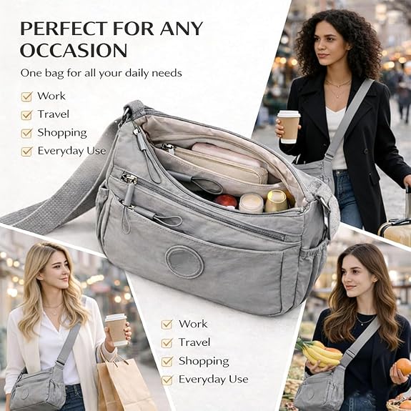 Solid Color Fashionable Multi-pocket Zipper Crossbody Bag