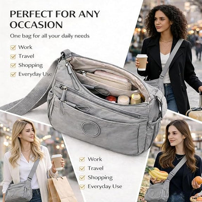 Solid Color Fashionable Multi-pocket Zipper Crossbody Bag