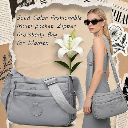 Solid Color Fashionable Multi-pocket Zipper Crossbody Bag
