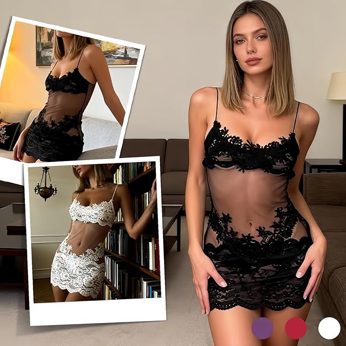 Solid Color Lace Sexy Nightgown
