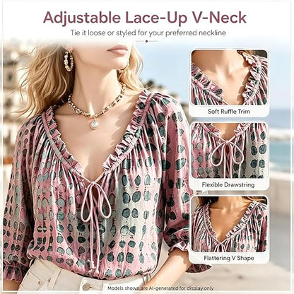 Polka Dot Lace Up Blouse