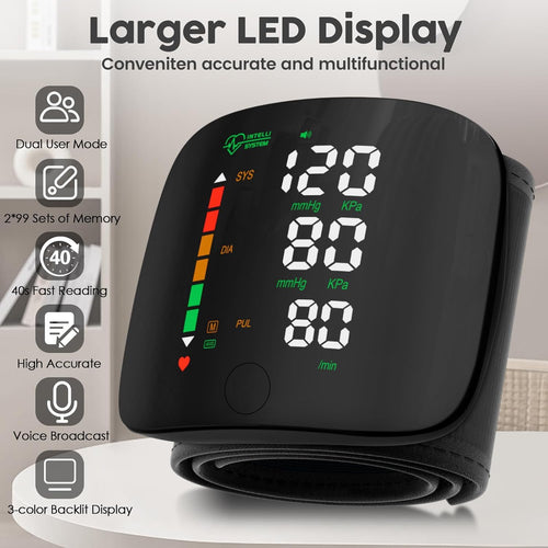 Wrist Blood Pressure Monitor, LED Display, Touchscreen Wrist Cuff