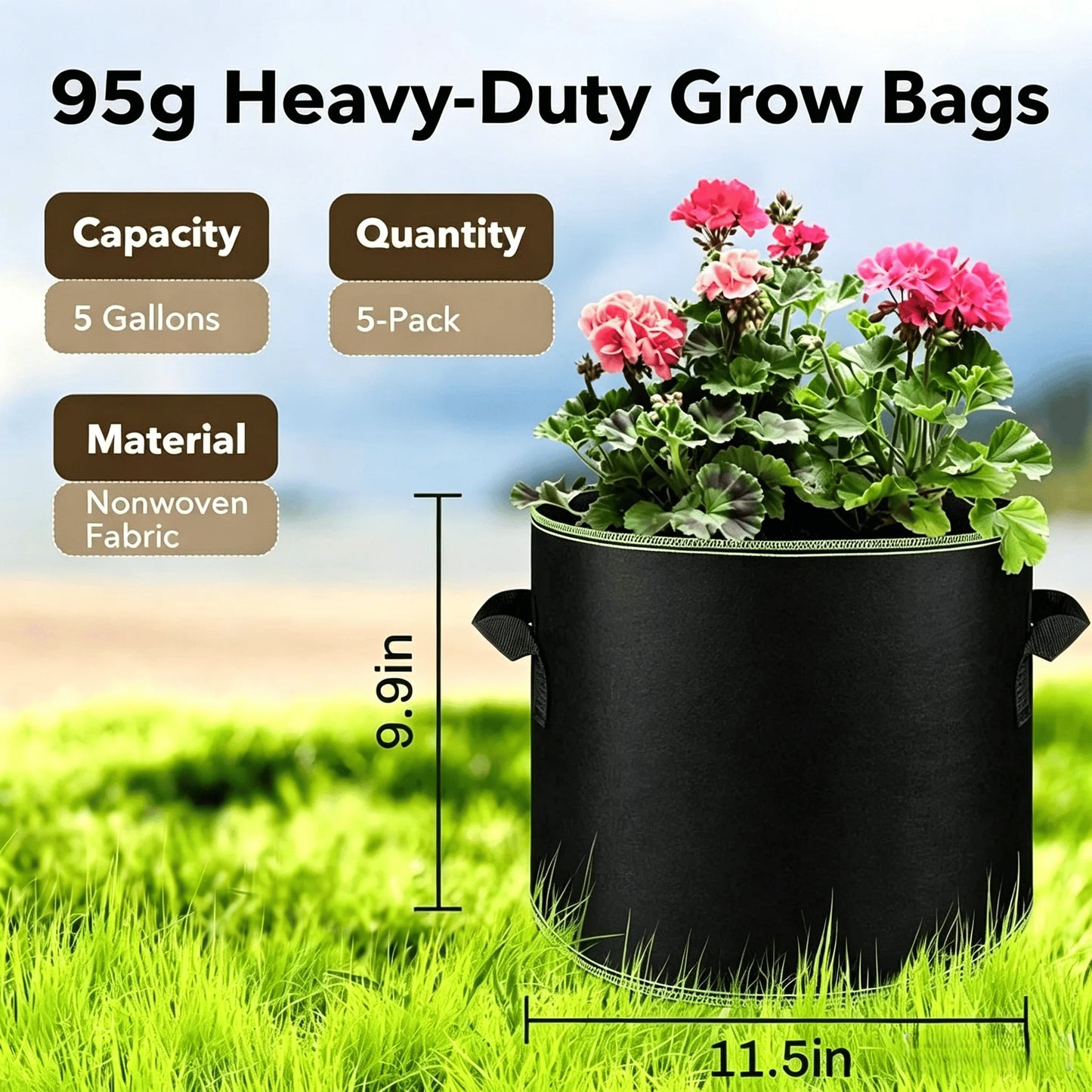 5-Pack 5 Gallon Grow Bags