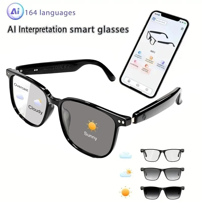 🔥 Black Friday Sale Is On Fire!🔥 AI Interpretation Smart Glasses🕶️33-Language Translation, Photochromic Lenses, AI Chat & Hands-Free Audio