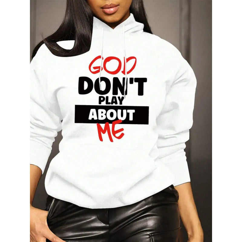 Women's Front Slogan Letter Print Hooded Sweatshirt – Casual Graphic Pullover, Trendy Statement Hoodie