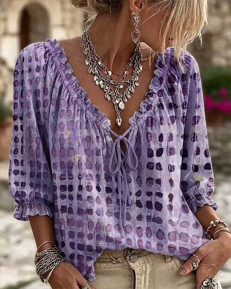 Polka Dot Lace Up Blouse