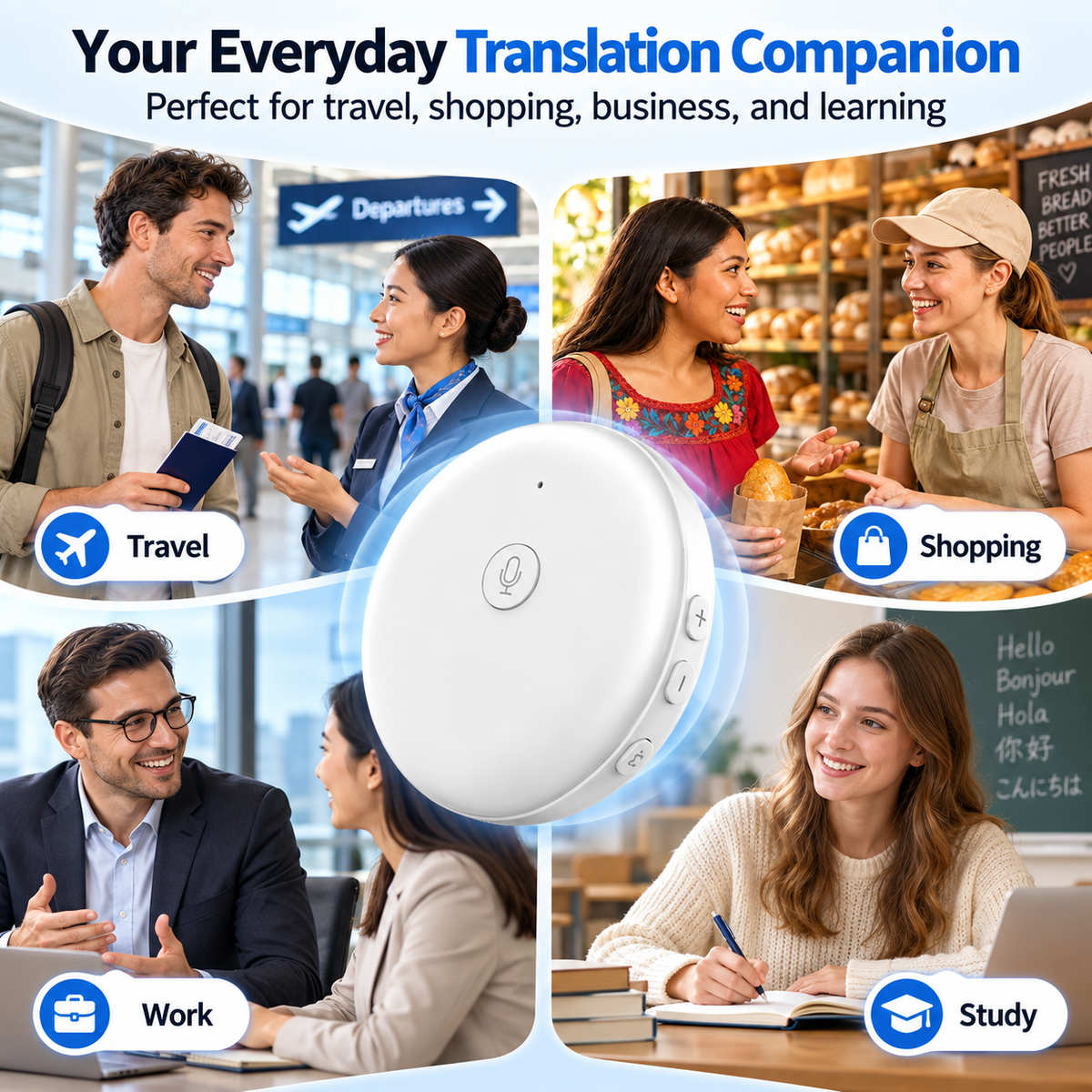 Portable AI Language Translator – 165-Language Two-Way Voice Translator & Speaking Practice Companion