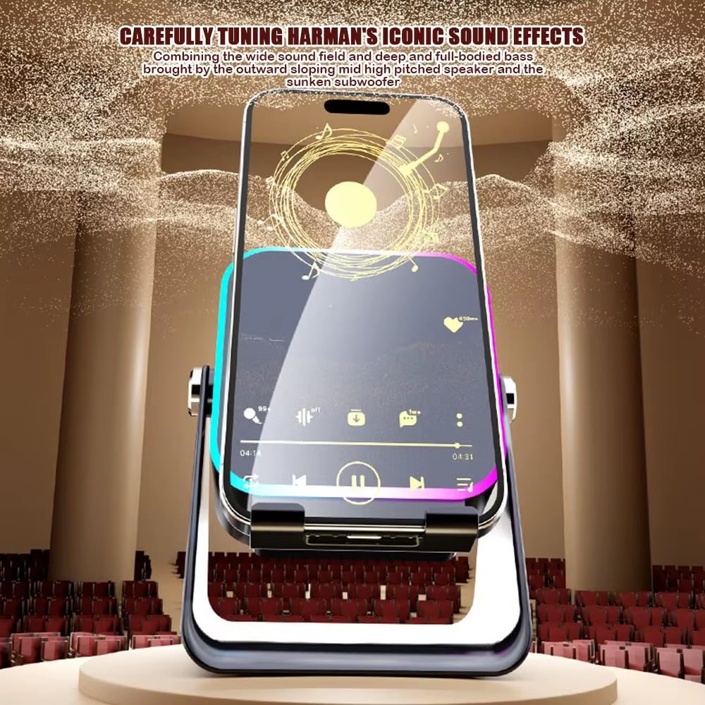 Wireless Induction Speaker 5-in-1 Bluetooth Speaker with Phone Stand,Stereo Sound